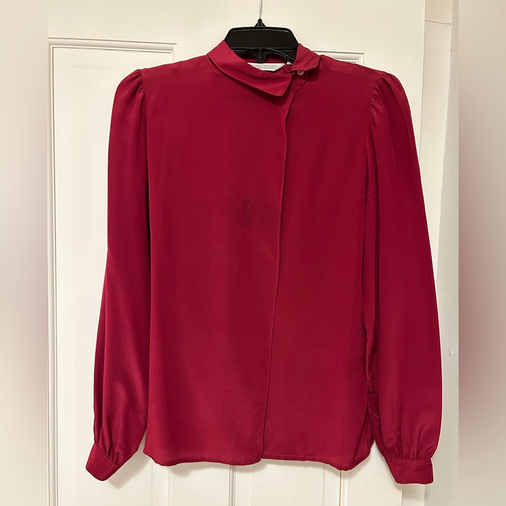 Gorgeous Red Long Sleeve Blouse with Interesting Neck Design